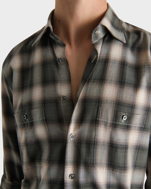 CLASSIC COLLAR SHIRT IN COTTON TWILL - MILITARY PLAID - Husbands - 2