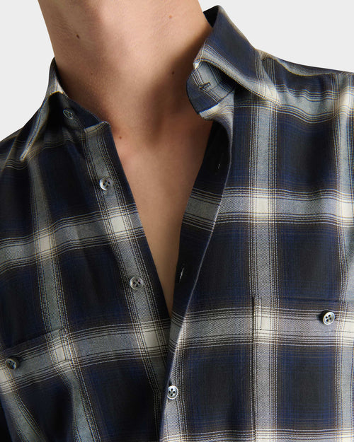CLASSIC COLLAR SHIRT IN COTTON TWILL - NAVY PLAID - Husbands - 2