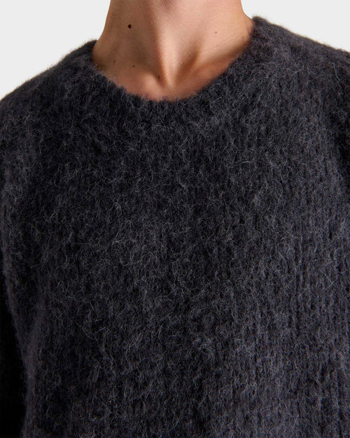 CREWNECK SWEATER IN BRUSHED SUPERFINE ALPACA BLEND - INK - Husbands Paris - 2