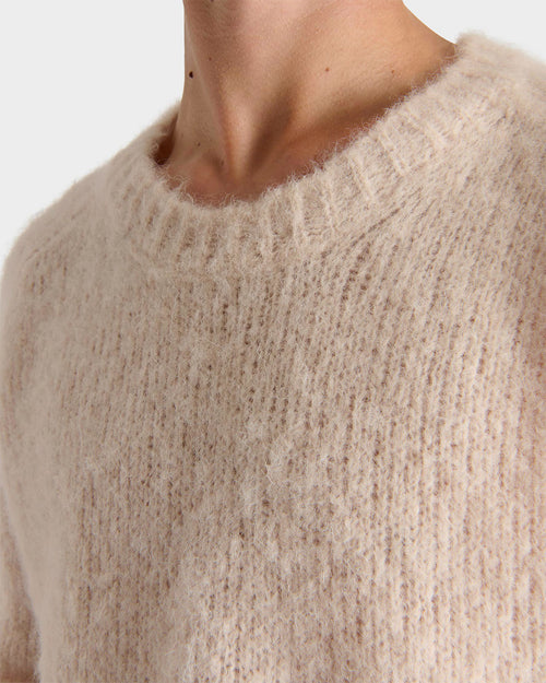 CREWNECK SWEATER IN BRUSHED SUPERFINE ALPACA BLEND - CREAM - Husbands Paris - 2