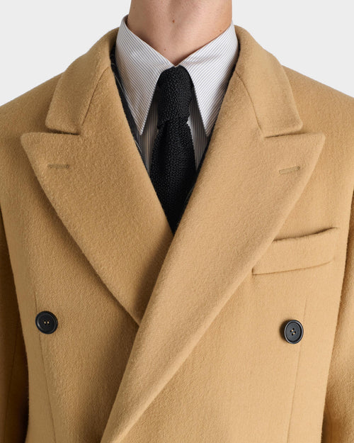 DOUBLE-BREASTED COAT IN VIRGIN WOOL - CAMEL - Husbands - 2