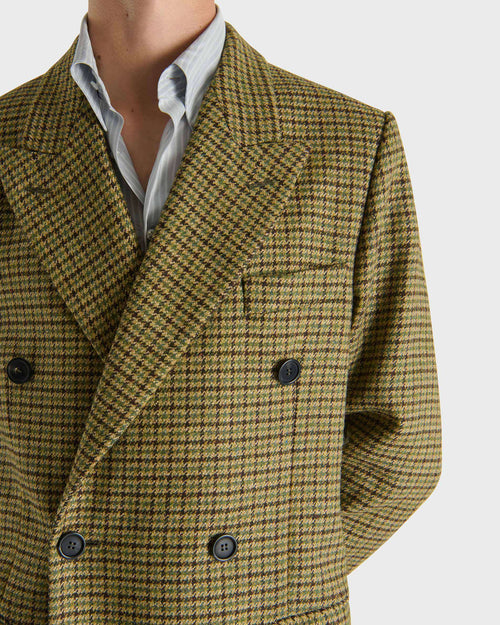 DOUBLE-BREASTED COAT IN WOOL TWEED - GREEN AND BLACK GUN CLUB - Husbands - 2