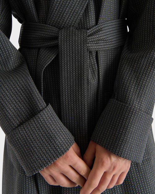 DRESSING GOWN IN VIRGIN WOOL AND SILK - GREY AND BLACK MICRO PATTERN - Husbands - 2