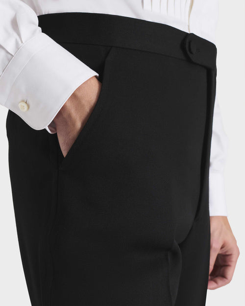 FLARED TROUSERS IN WOOL GRAIN DE POUDRE - BLACK - Husbands Paris - 2