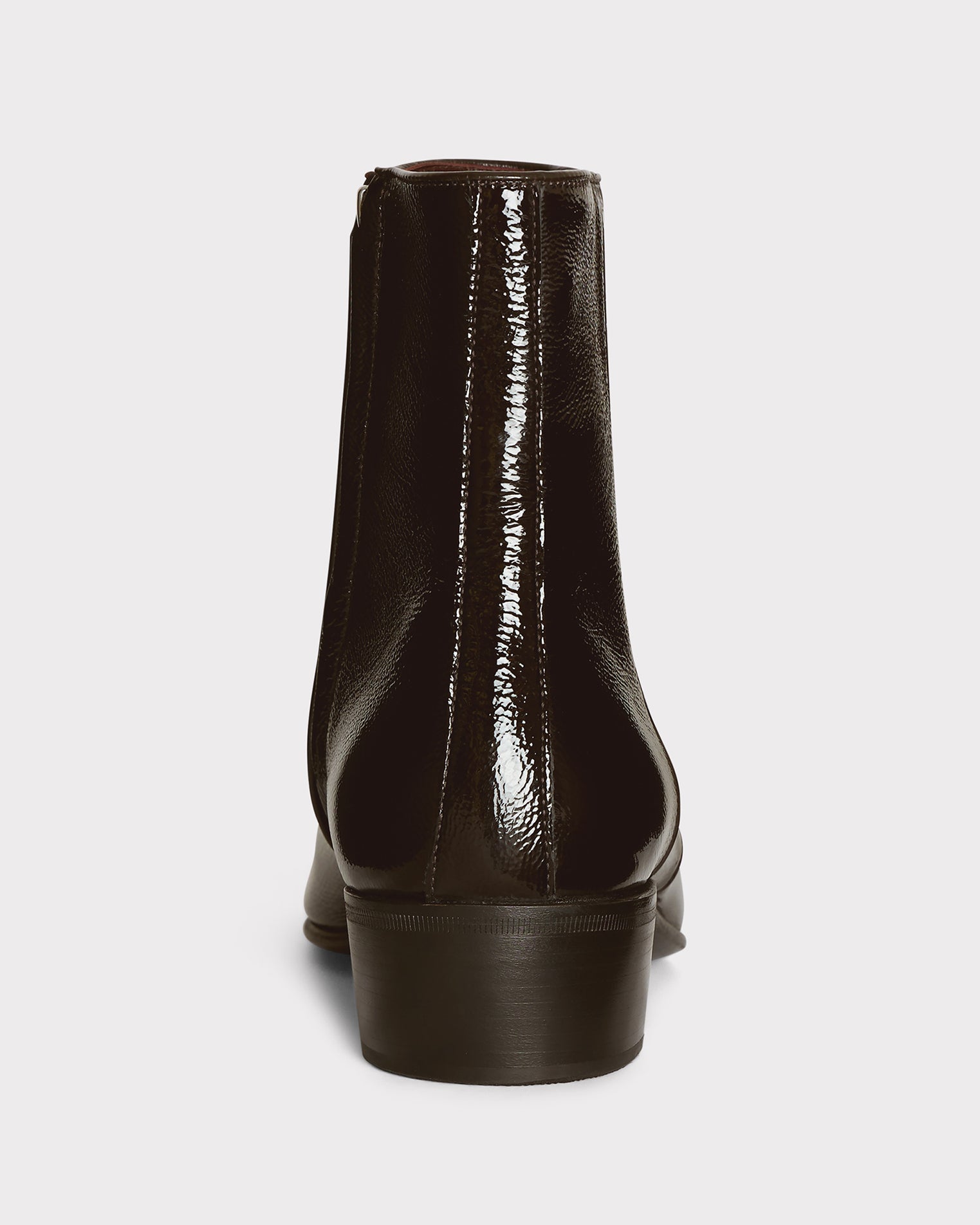 ZIPPED ANKLE BOOTS IN CRACKLED PATENT CALFSKIN - EBONY | Husbands