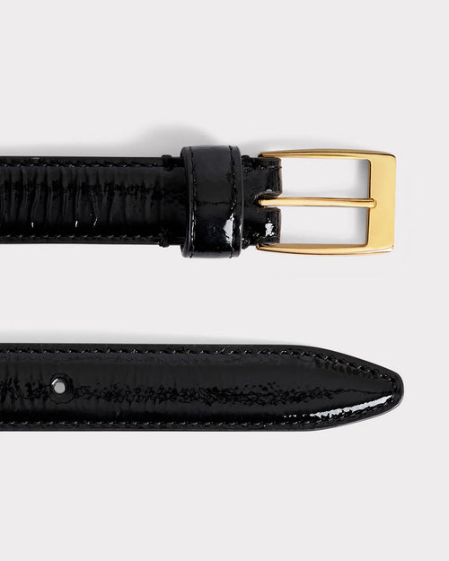 CEINTURE FINE EN CUIR DE VEAU VERNI CRAQUELÉ - NOIRE - Husbands Paris - 2