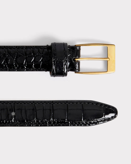 CEINTURE FINE EN CUIR DE VEAU EMBOSSÉ - NOIRE - Husbands Paris - 2