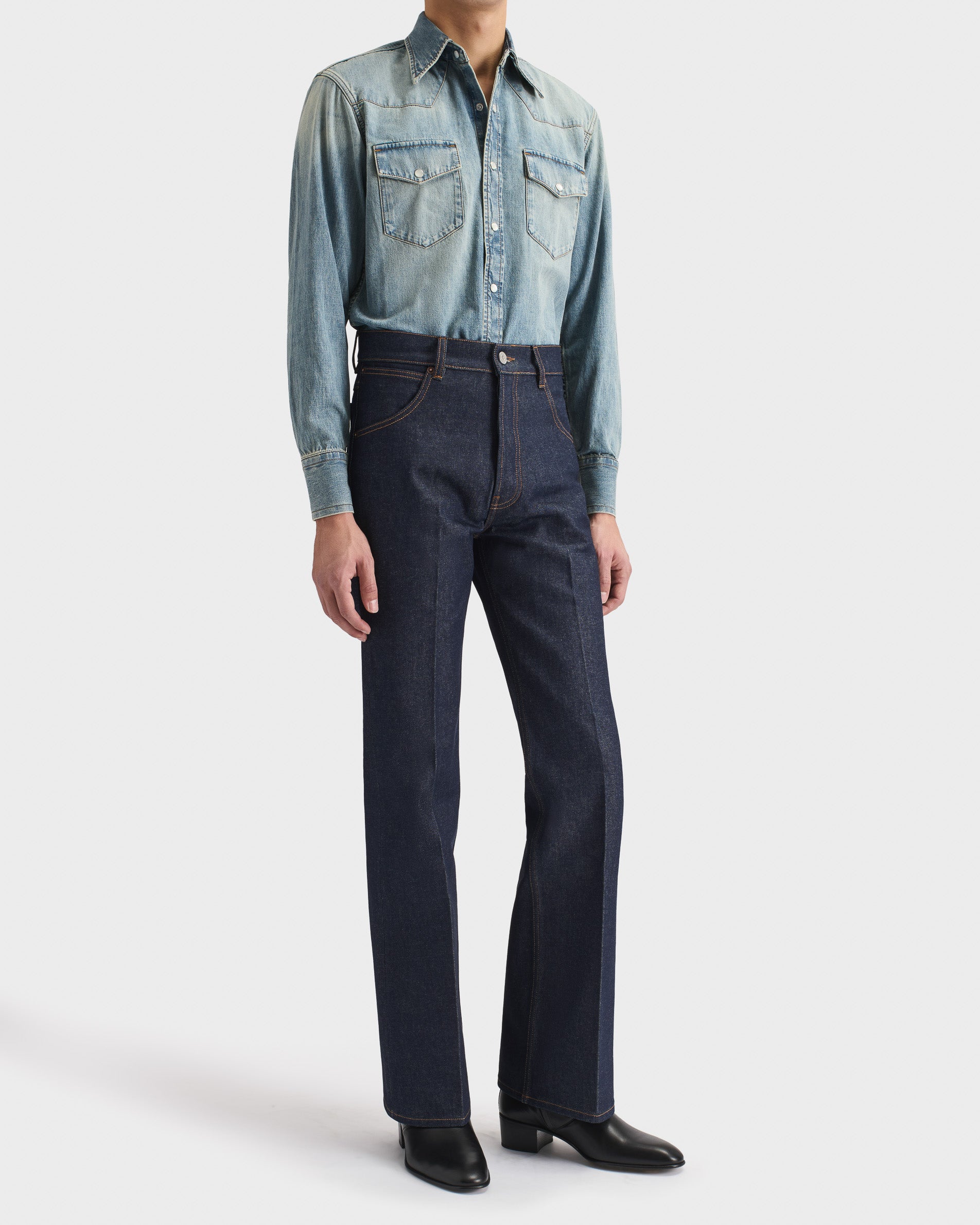 WESTERN SHIRT IN SELVEDGE DENIM – BLUE STONE WASHED | Husbands Paris