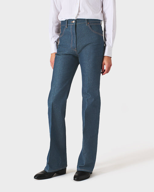 JEAN ÉVASÉ TAILLE HAUTE EN DENIM DE COTON - INDIGO GREENCAST - Husbands Paris - 2