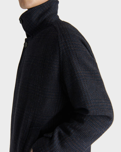 SINGLE-BREASTED COAT IN WOOL TWEED - NAVY AND BROWN PRINCE OF WALES - Husbands - 6