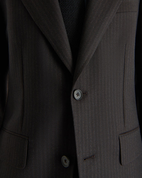 SINGLE-BREASTED SUIT IN WOOL TWILL - DARK CHOCOLATE WITH STRIPES - Husbands - 2