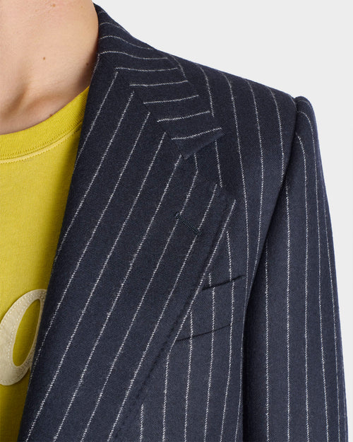 SINGLE-BREASTED JACKET IN WOOL FLANNEL - NAVY WITH WHITE CORD STRIPES - Husbands - 2