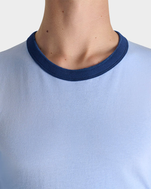 RINGER T-SHIRT IN COTTON JERSEY - LIGHT BLUE & NAVY - Husbands Paris - 1