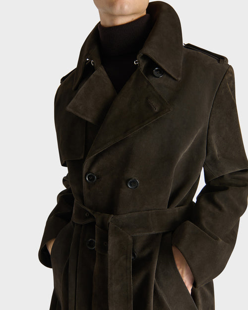 TRENCH COAT IN SUEDE CALFSKIN - EBONY - Husbands - 2