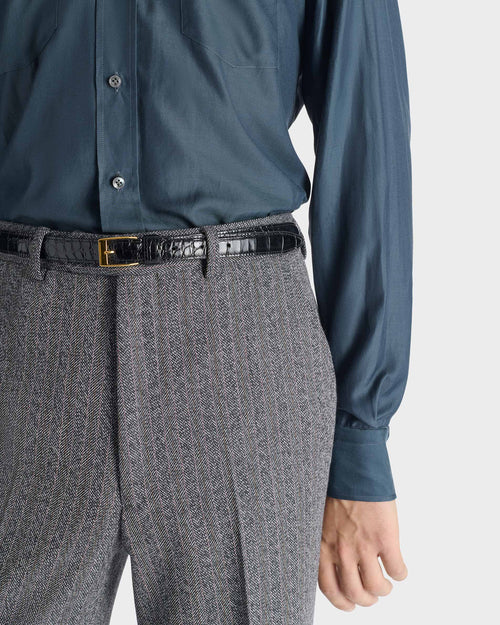 WIDE COLLAR SHIRT IN COTTON & SILK TWILL - INDIGO - Husbands Paris - 1