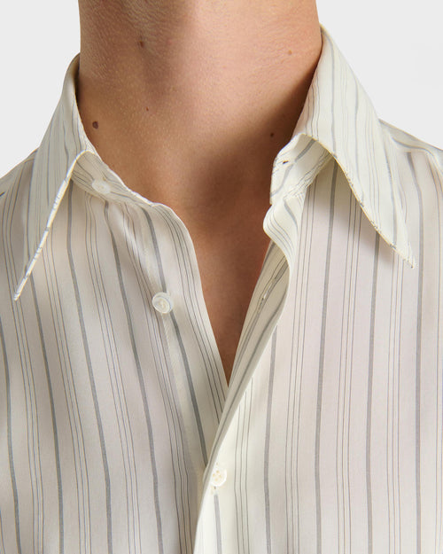 WIDE COLLAR SHIRT IN SILK POPLIN - IVORY WITH BLACK STRIPES - Husbands - 2