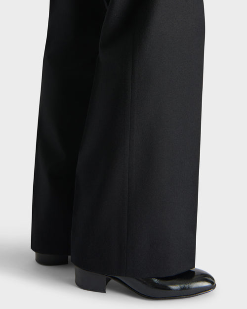 WIDE PLEATED TROUSERS IN WOOL FLANNEL - BLACK - Husbands - 2