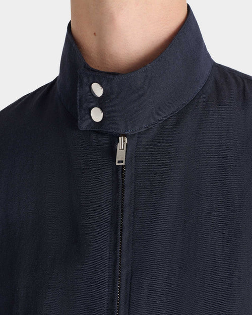 ZIPPED JACKET IN WOOL & LINEN TWILL - NAVY - Husbands Paris - 2