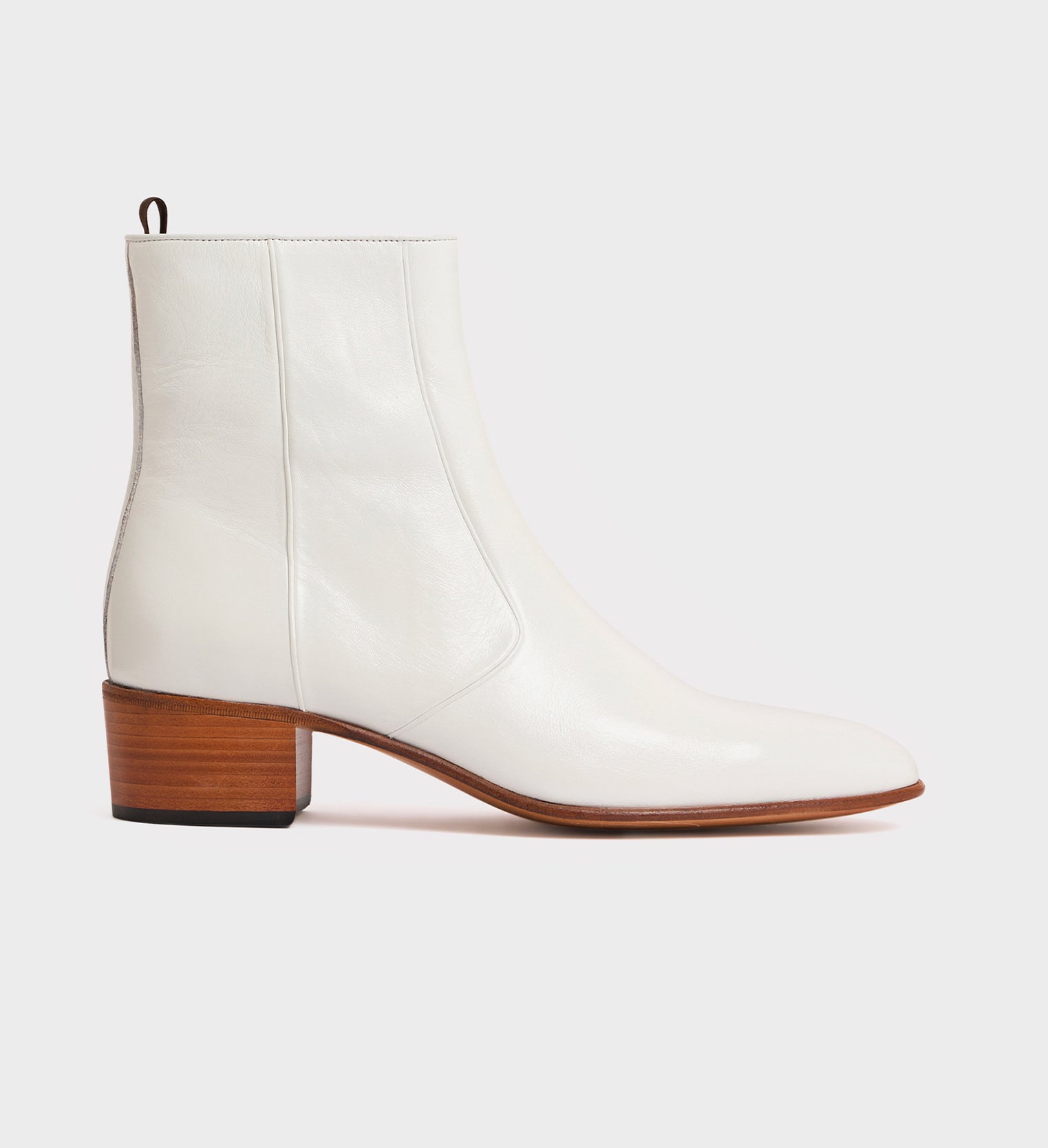 ZIPPED BOOTS IN TUMBLED SHINY CALFSKIN - OFF-WHITE | Husbands Paris