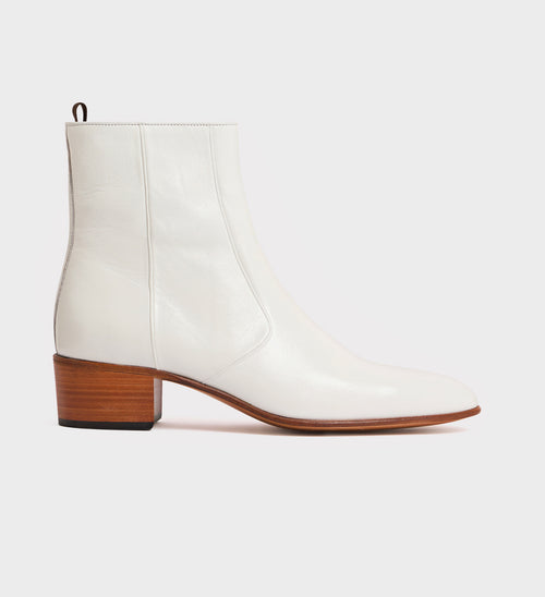 ZIPPED BOOTS IN TUMBLED SHINY CALFSKIN - OFF-WHITE - Husbands Paris - 1