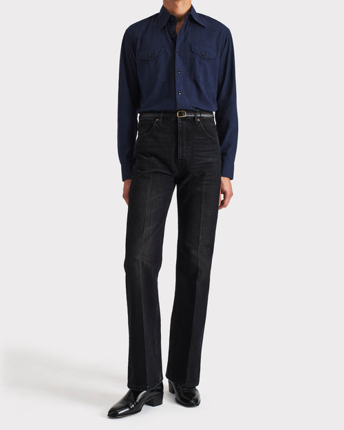 BOY SCOUT SHIRT IN COTTON POPLIN - DARK COBALT BLUE - Husbands Paris - 5