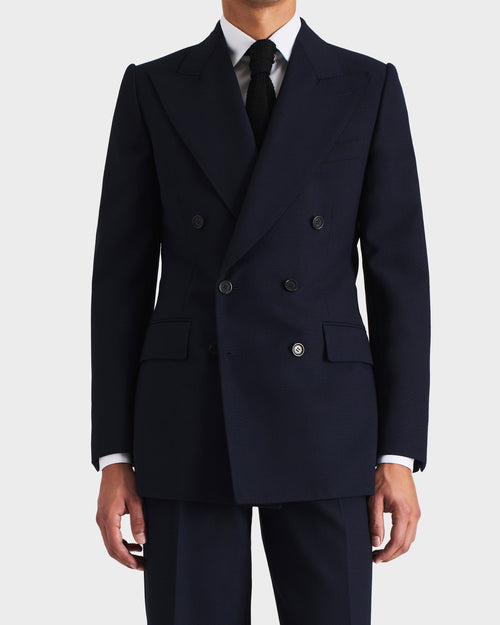 COSTUME CROISÉ EN LAINE FRESCO 3-PLY - BLEU MARINE - Husbands Paris - 4