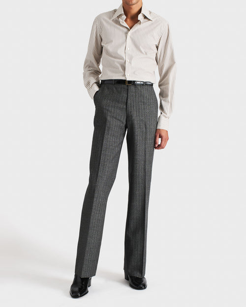 PANTALON ÉVASÉ EN 2-PLY LAINE ET MOHAIR - CHEVRONS NOIR ET GRIS - Husbands Paris - 5