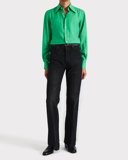FLARED HIGH-WAISTED JEANS IN COTTON DENIM - WASHED BLACK - Husbands Paris - 5