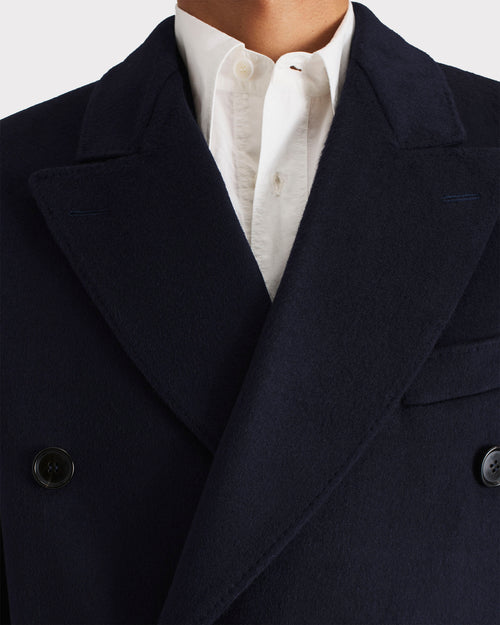 DOUBLE-BREASTED COAT IN WOOL TWILL - NAVY - Husbands Paris - 2
