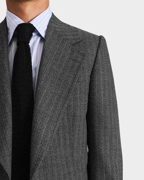 VESTE CROISÉE EN 2-PLY LAINE ET MOHAIR - CHEVRONS NOIR ET GRIS - Husbands Paris - 2