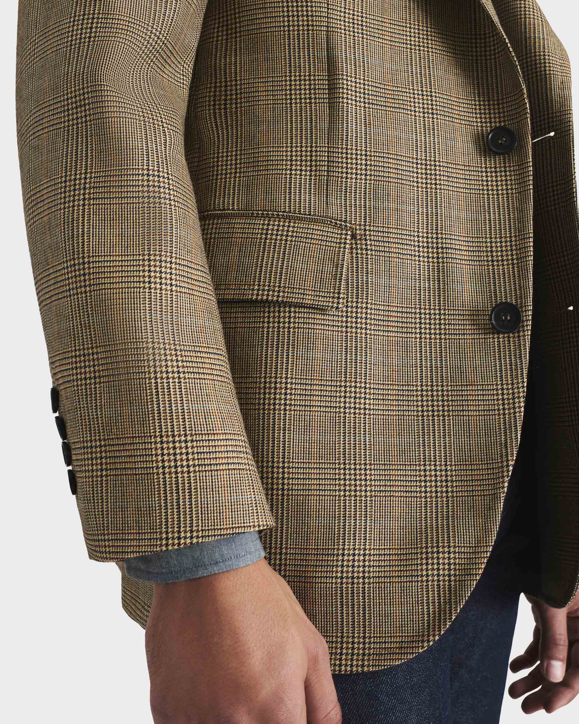 SINGLE-BREASTED JACKET IN WORSTED WOOL - BLACK & TAN GLEN CHECK