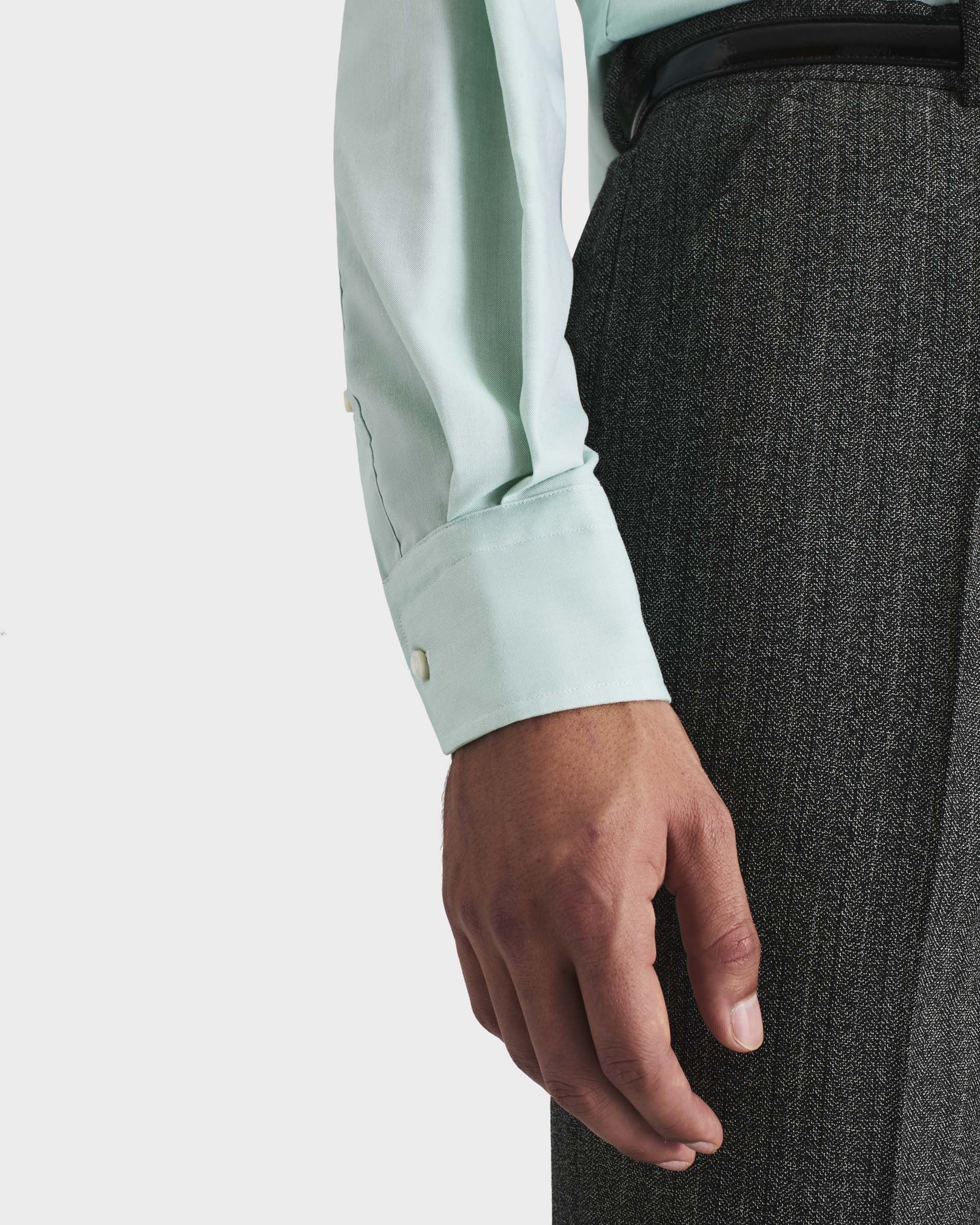 WIDE BUTTON-DOWN COLLAR SHIRT IN COTTON PINPOINT - MINT | Husbands