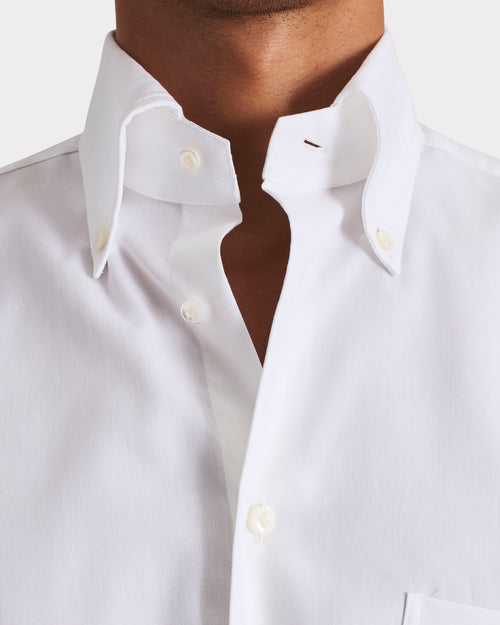 CHEMISE COL LARGE BOUTONNÉ EN COTON PINPOINT - BLANC - Husbands Paris - 2