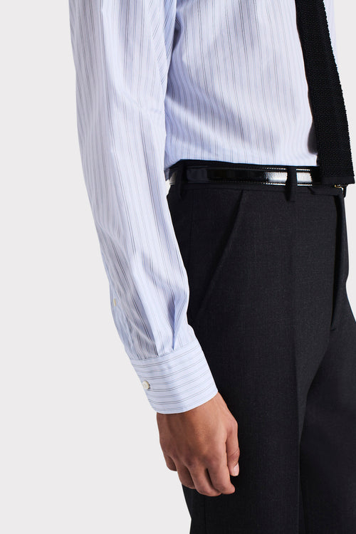 CHEMISE COL LARGE EN COTON POPELINE - BLEU CLAIR À RAYURES - Husbands Paris - 2