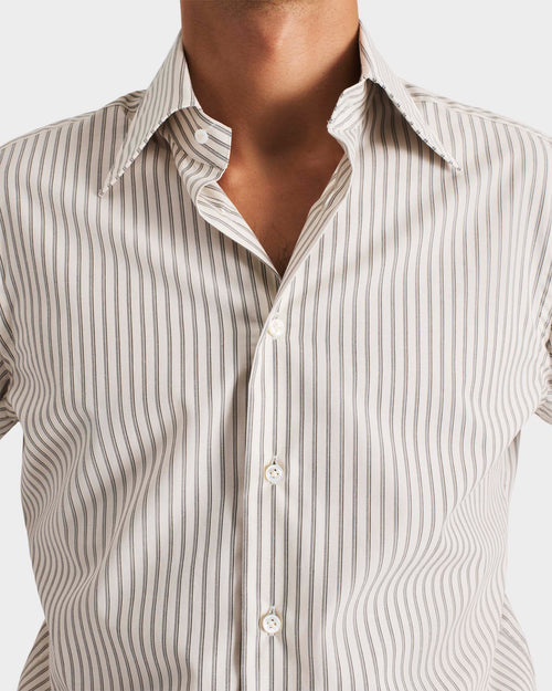 CHEMISE COL LARGE EN COTON POPELINE - BLANC CASSÉ À RAYURES - Husbands Paris - 2