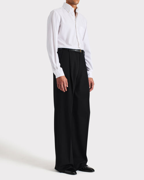 PANTALON LARGE À PLIS EN GABARDINE DE LAINE - NOIR - Husbands Paris - 6