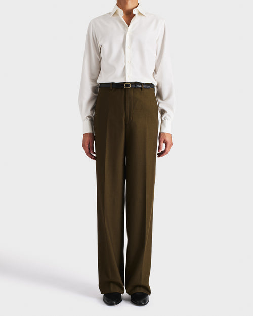 PANTALON LARGE EN POLY-WOOL ET SERGÉ DE VISCOSE - KAKI - Husbands Paris - 6