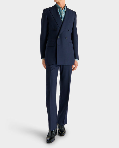 DOUBLE-BREASTED SUIT IN WOOL FRESCO - NAVY - Husbands Paris - 4