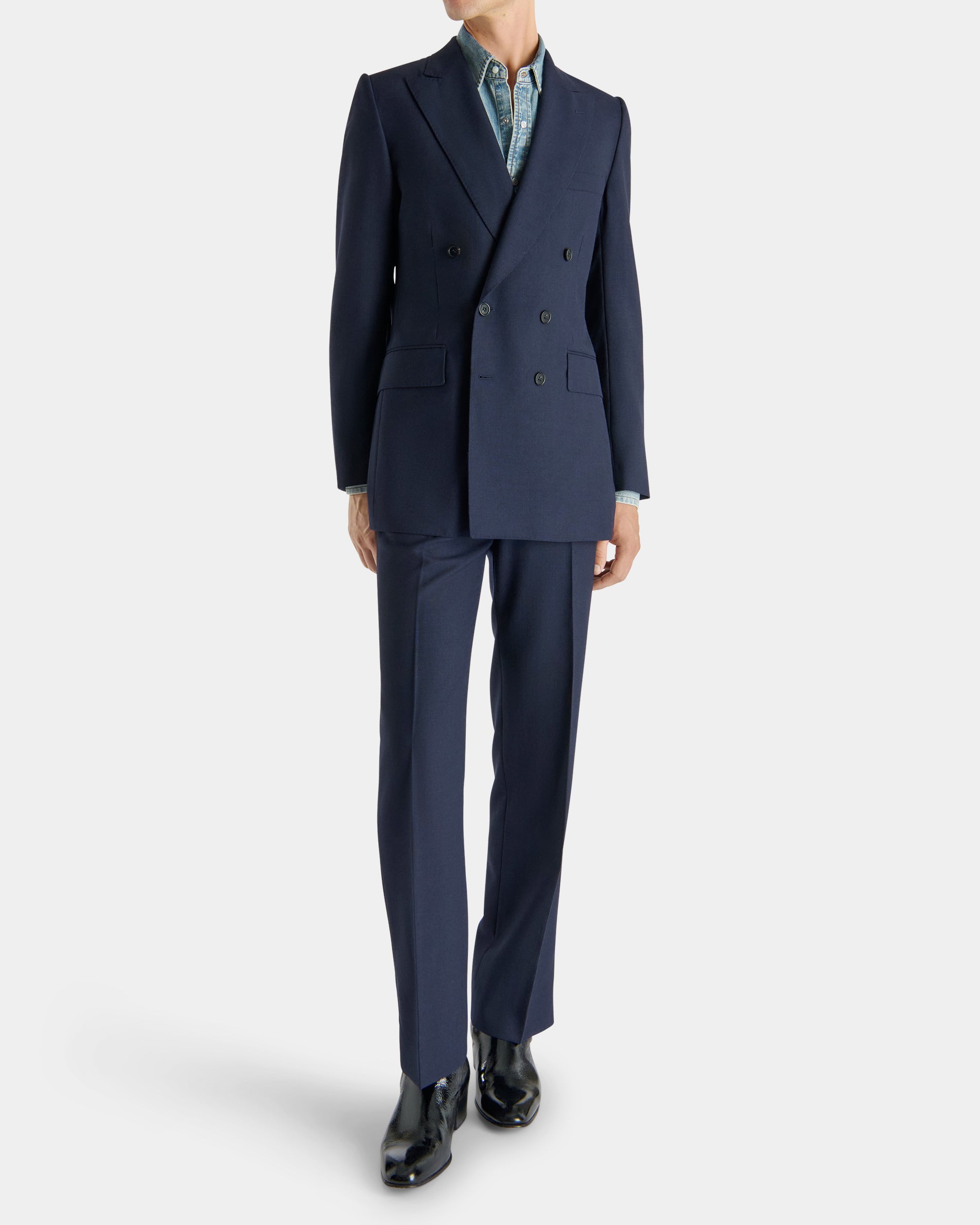 DOUBLE-BREASTED SUIT IN WOOL FRESCO - NAVY | Husbands