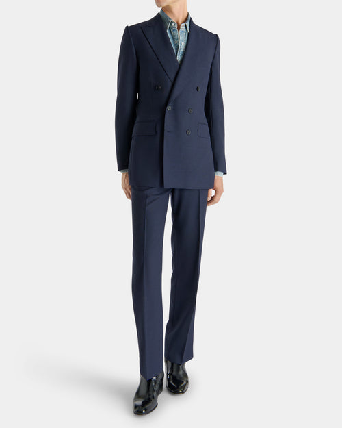 DOUBLE-BREASTED SUIT IN WOOL FRESCO - NAVY - Husbands - 4