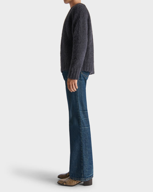 CREWNECK SWEATER IN BRUSHED SUPERFINE ALPACA BLEND - INK - Husbands Paris - 3