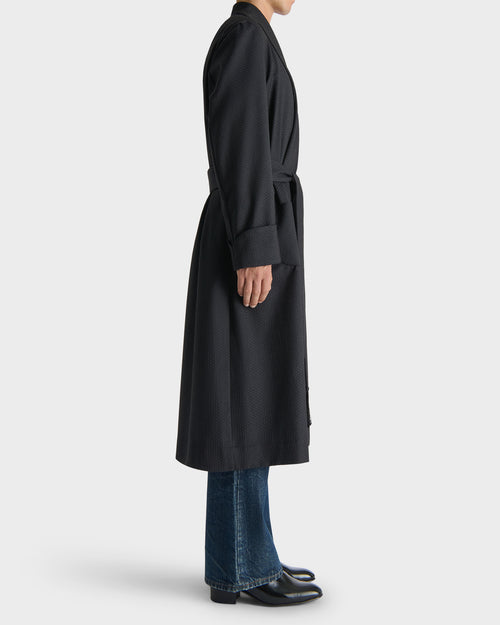 DRESSING GOWN IN VIRGIN WOOL AND SILK - BLACK AND NAVY MICRO PATTERN - Husbands - 3