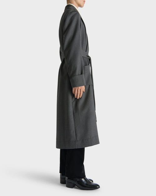 DRESSING GOWN IN VIRGIN WOOL AND SILK - GREY AND BLACK MICRO PATTERN - Husbands - 3