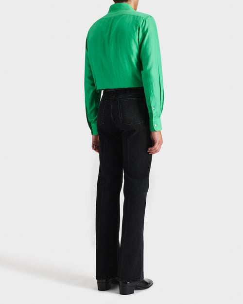 CHEMISE COL LARGE EN COTON ET SOIE - VERT KELLY - Husbands Paris - 3
