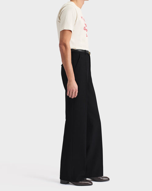 WIDE HIGH-WAISTED TROUSERS IN 3-PLY WOOL FRESCO - BLACK - Husbands Paris - 3