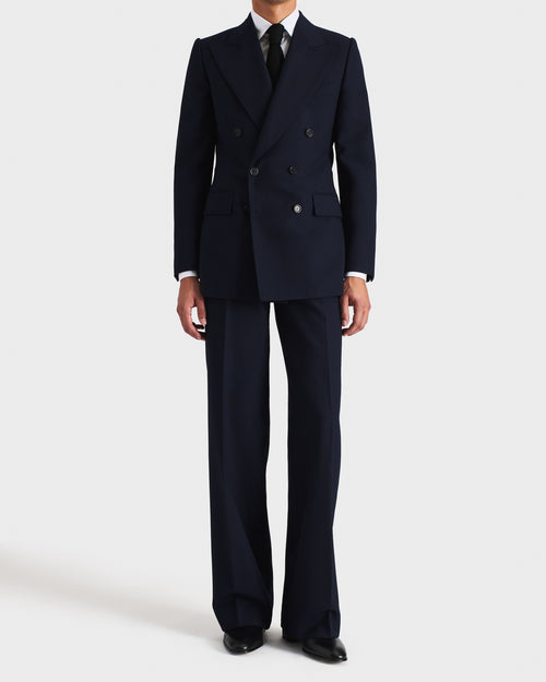 DOUBLE-BREASTED SUIT IN WOOL FRESCO - NAVY - Husbands Paris - 3