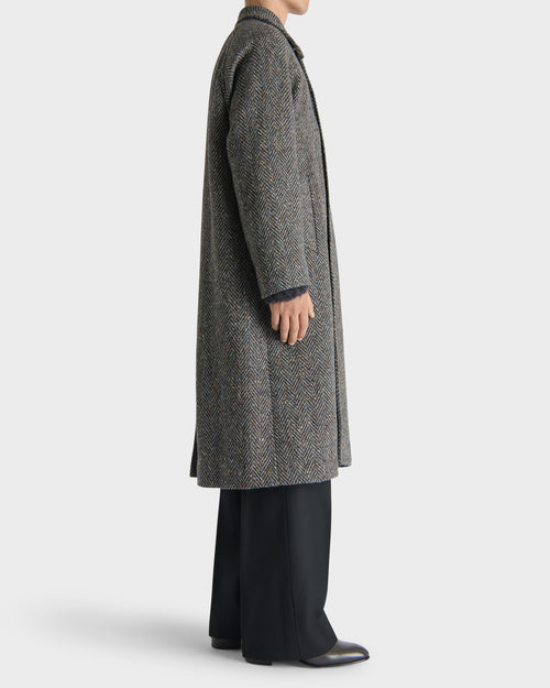 SINGLE-BREASTED COAT IN WOOL DONEGAL TWEED - BLACK AND GREY HERRINGBONE - Husbands - 3