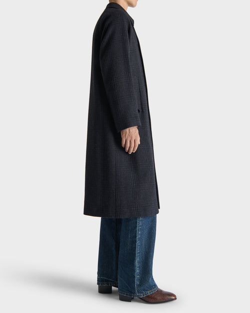 SINGLE-BREASTED COAT IN WOOL TWEED - NAVY AND BROWN PRINCE OF WALES - Husbands - 3
