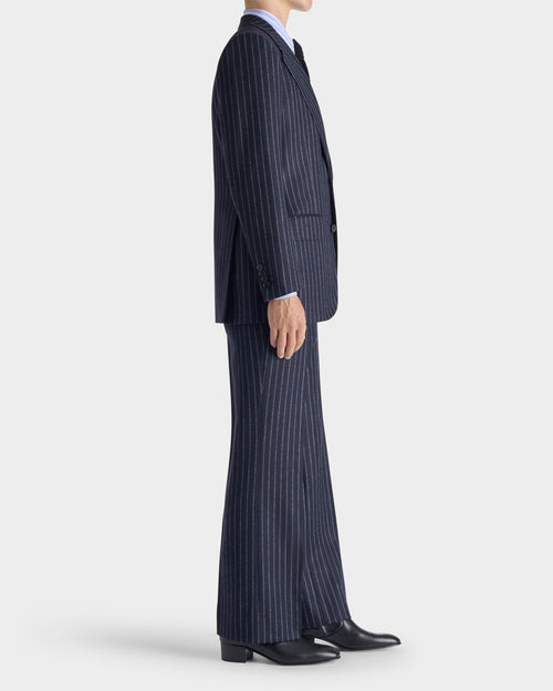 SINGLE-BREASTED 3-PIECE SUIT IN WOOL FLANNEL - NAVY WITH WHITE CORD STRIPES - Husbands - 3