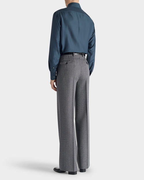 WIDE COLLAR SHIRT IN COTTON & SILK TWILL - INDIGO - Husbands Paris - 3